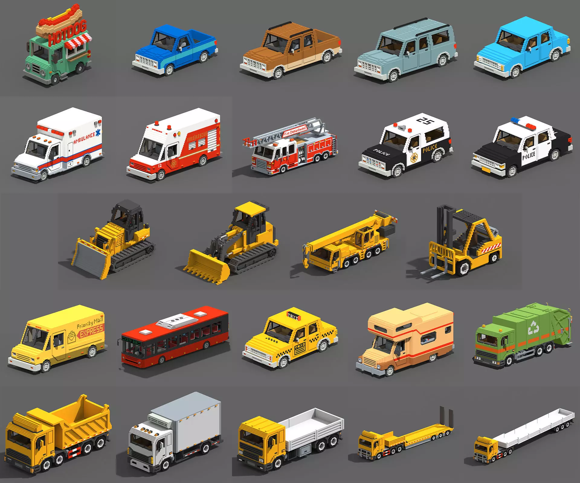 Voxel Vehicles Pack 24 Vehicles Low-poly 3D model_0