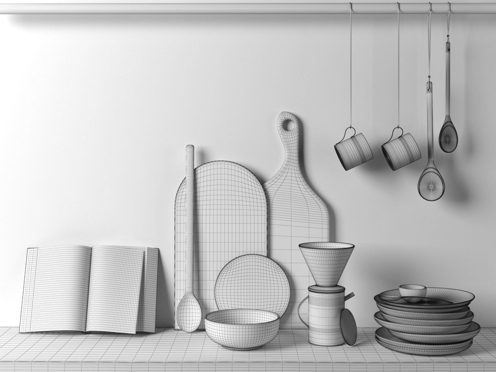 Utensils Set with Book 3D model_4