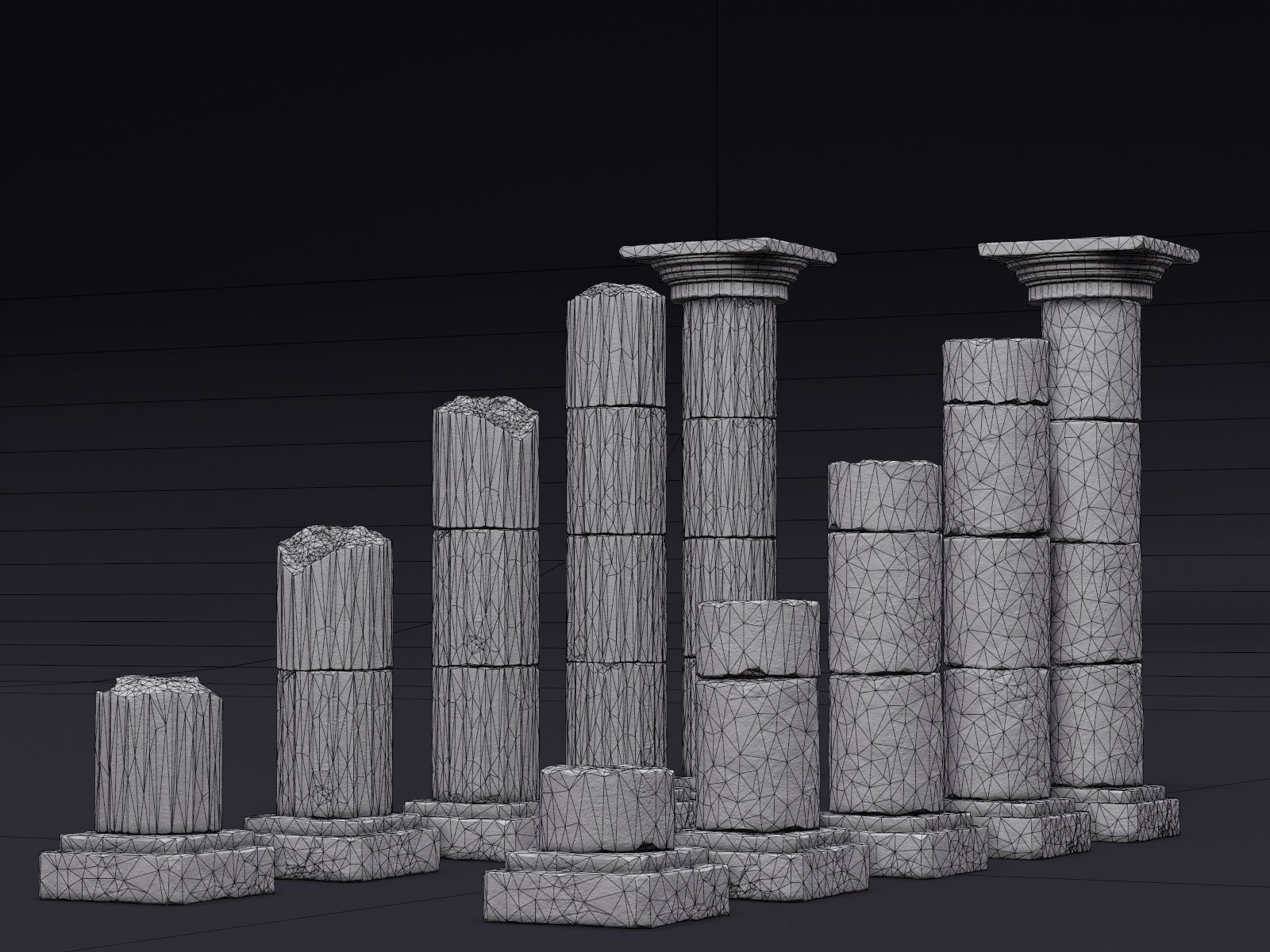Modular Columns Low-poly 3D model_10