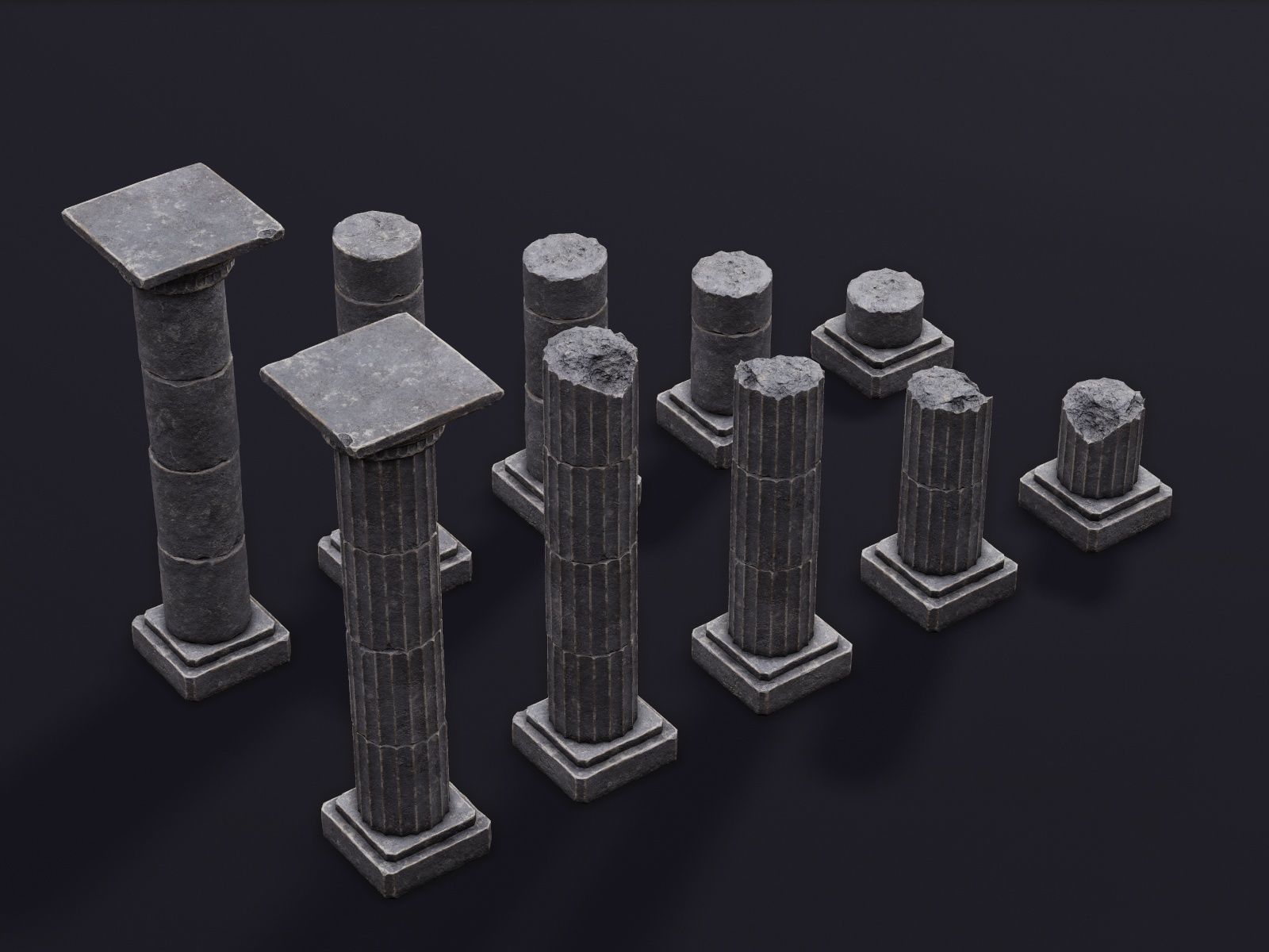 Modular Columns Low-poly 3D model_4