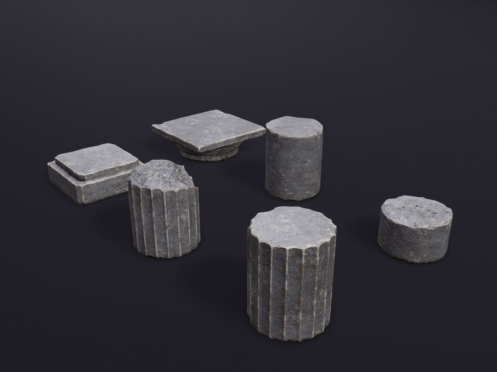 Modular Columns Low-poly 3D model_8