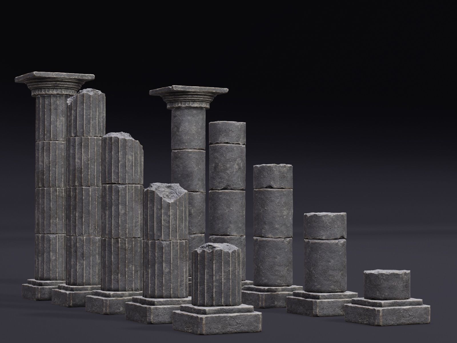Modular Columns Low-poly 3D model_1
