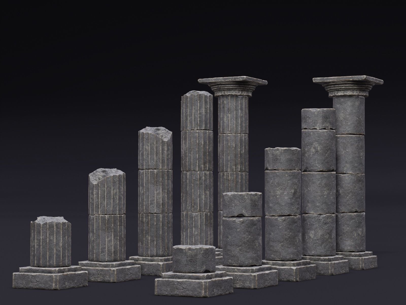 Modular Columns Low-poly 3D model_2