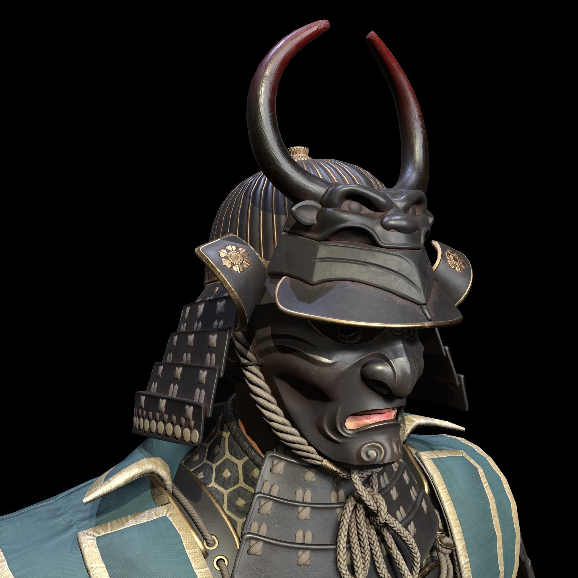 Samurai Character PBR Game ready Low-poly 3D model_19