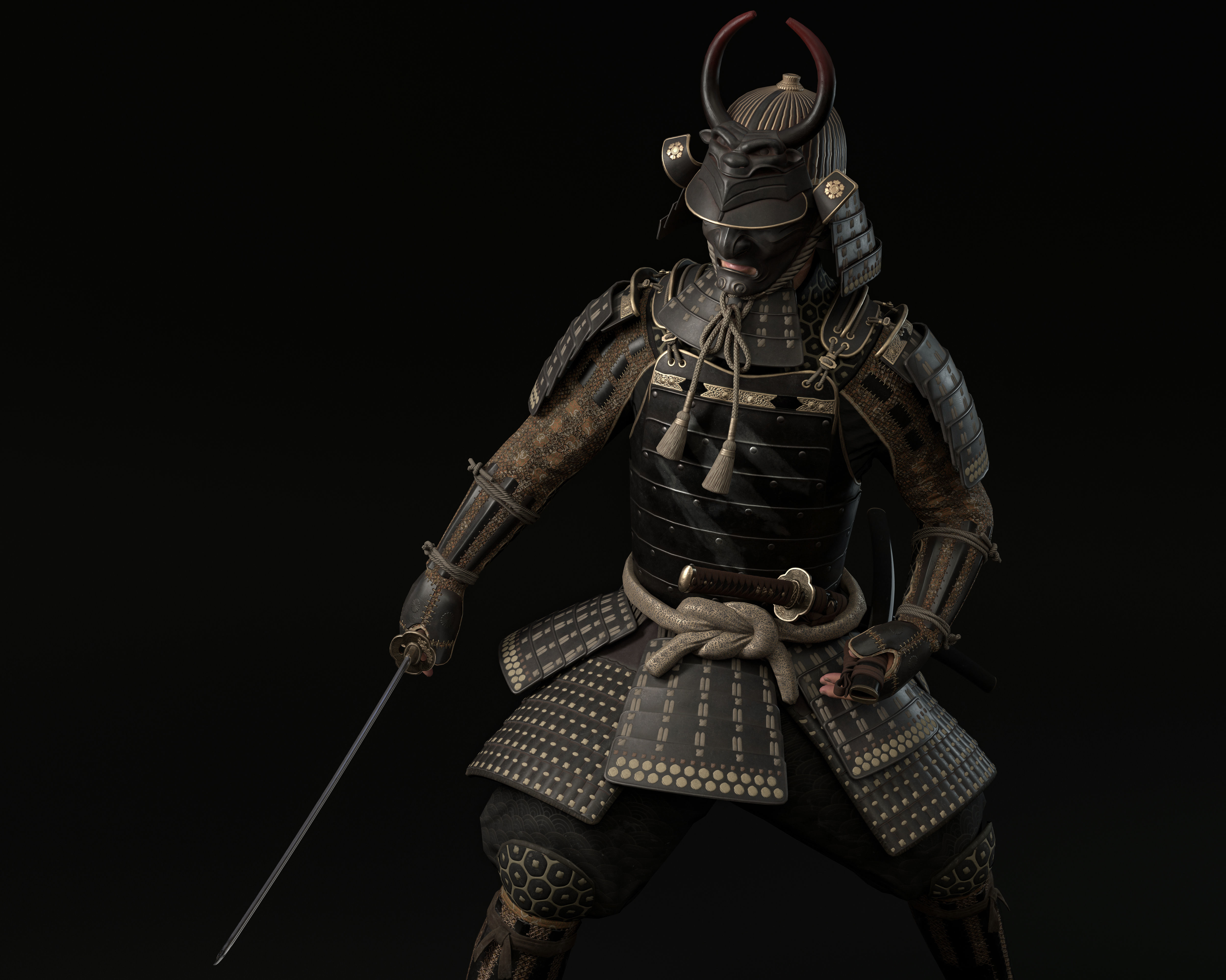 Samurai Character PBR Game ready Low-poly 3D model_4