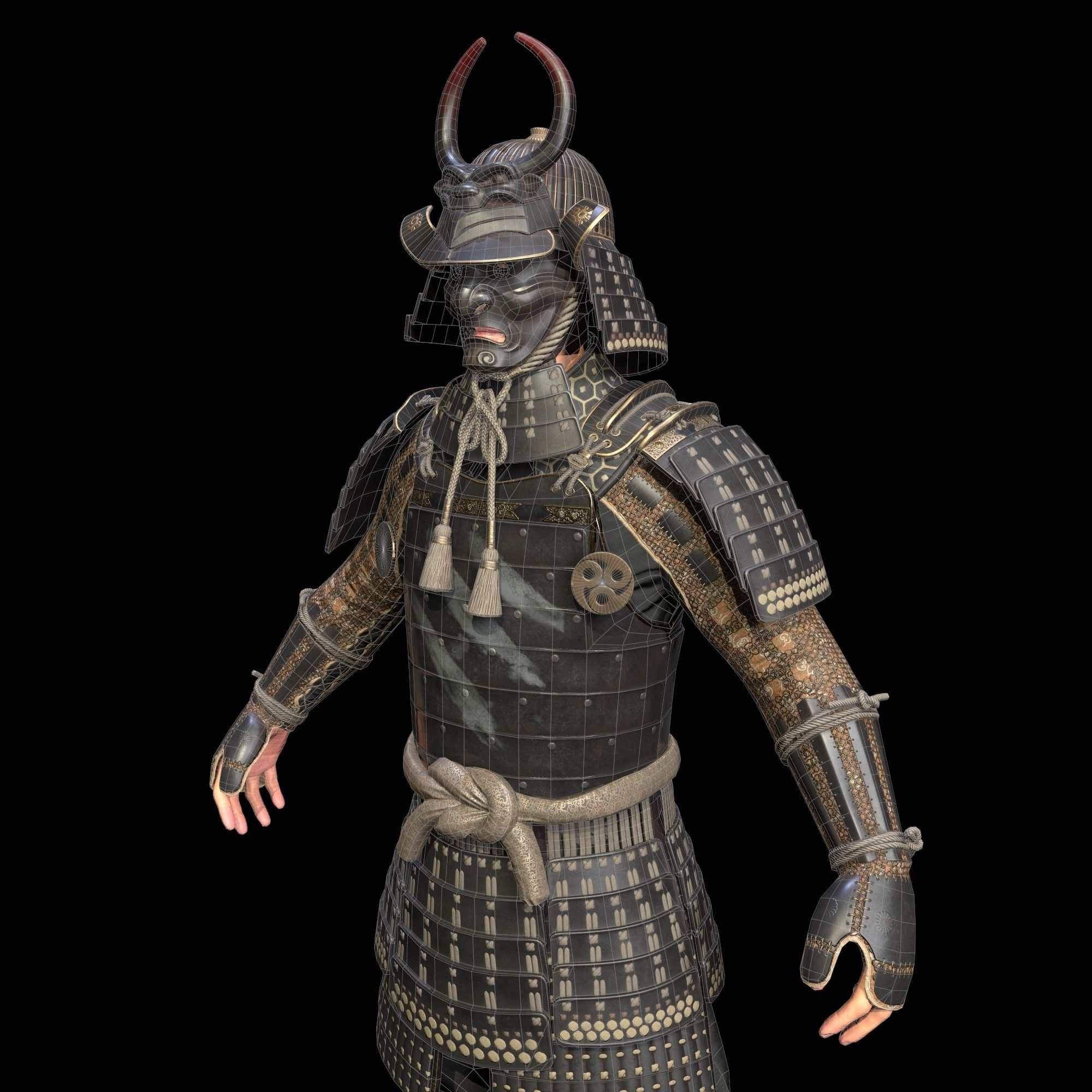 Samurai Character PBR Game ready Low-poly 3D model_29