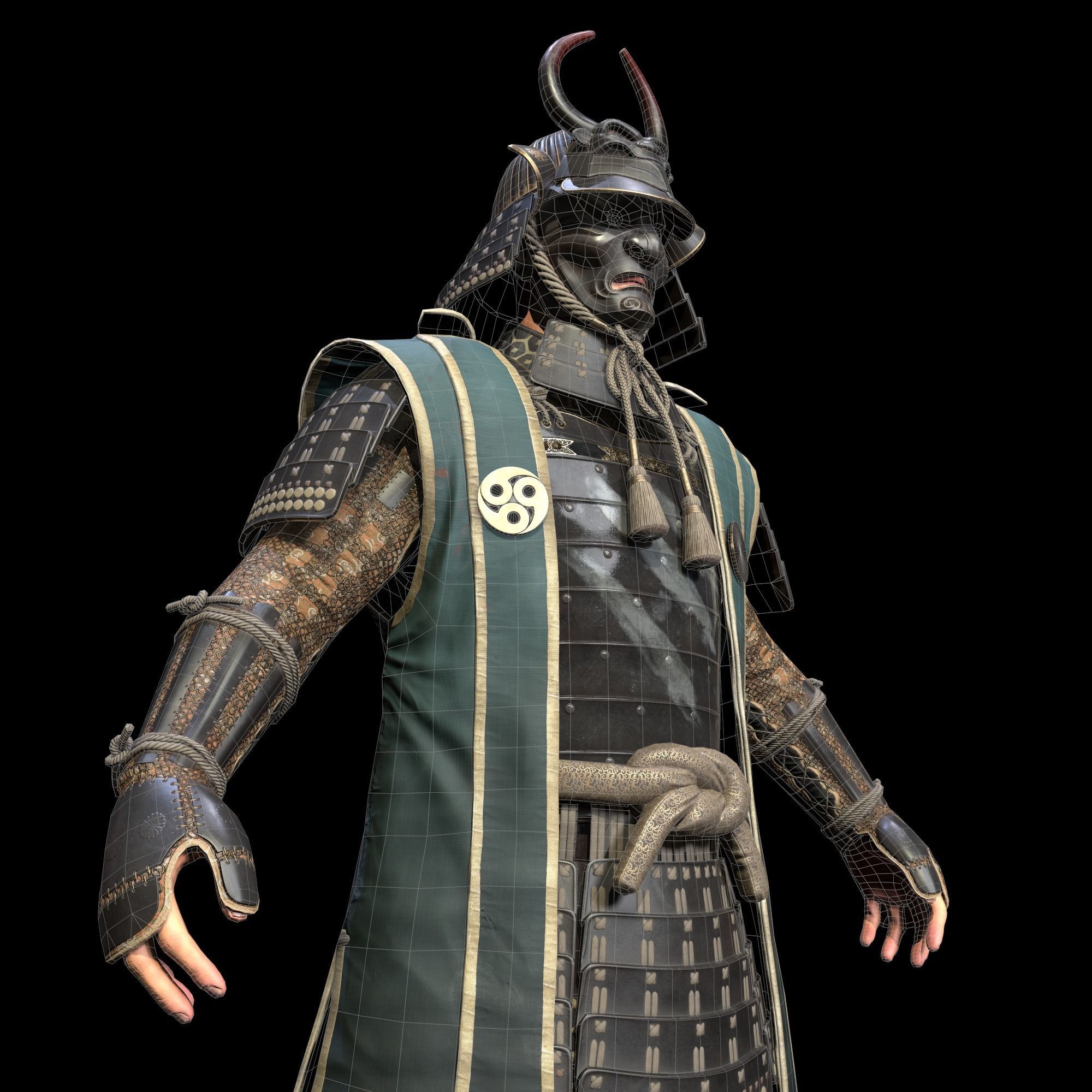 Samurai Character PBR Game ready Low-poly 3D model_16