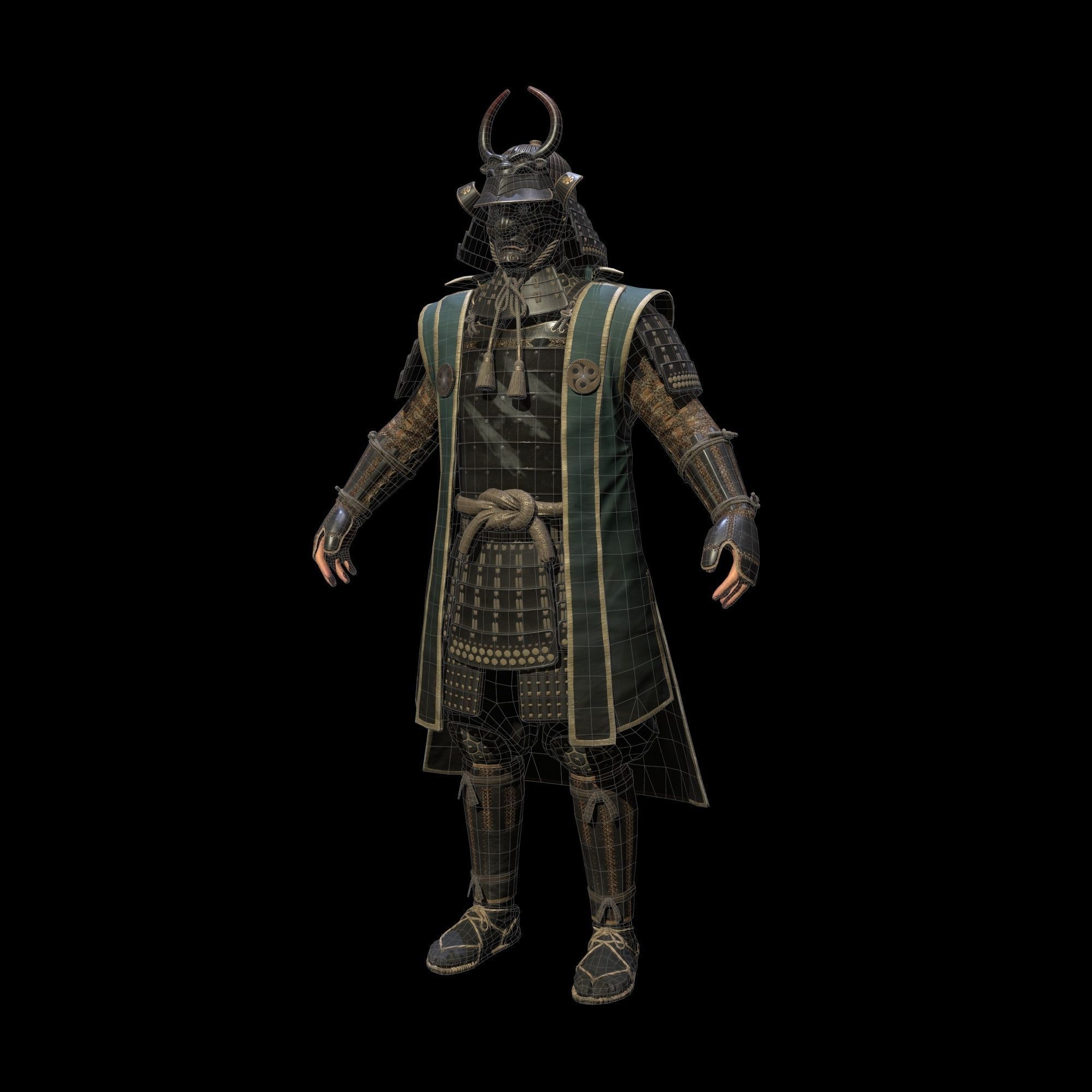 Samurai Character PBR Game ready Low-poly 3D model_5