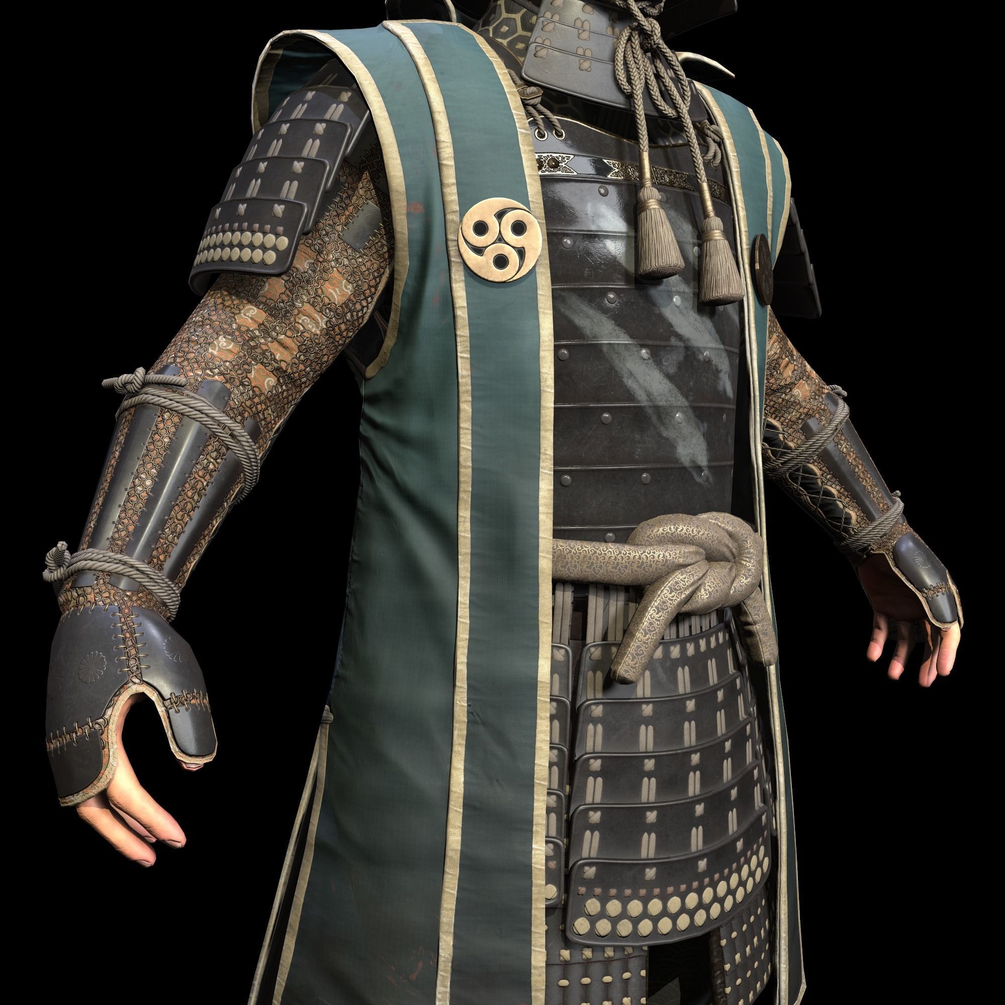 Samurai Character PBR Game ready Low-poly 3D model_10