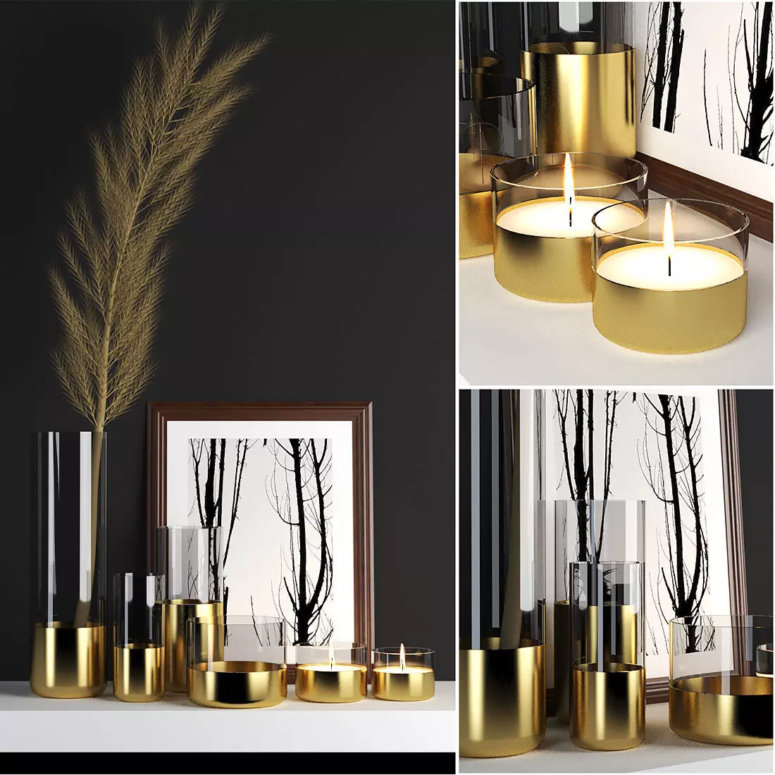 golden decor set 3D model_0