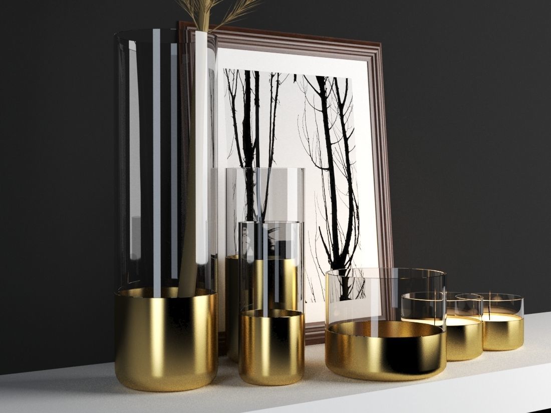golden decor set 3D model_5