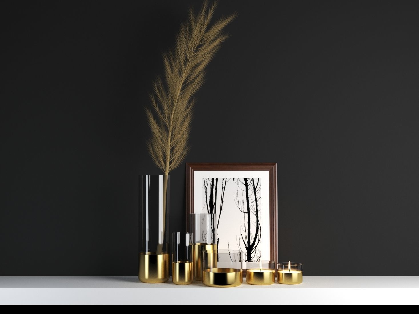 golden decor set 3D model_4