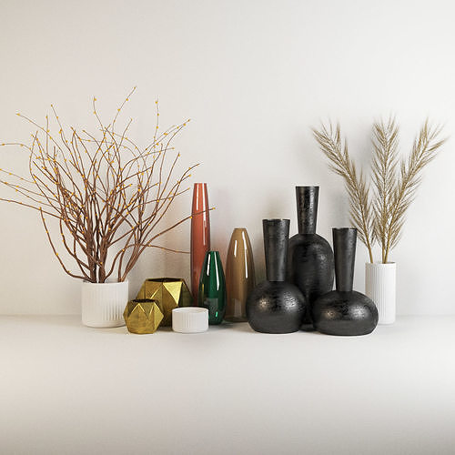 vase654 vases and branches 3D model