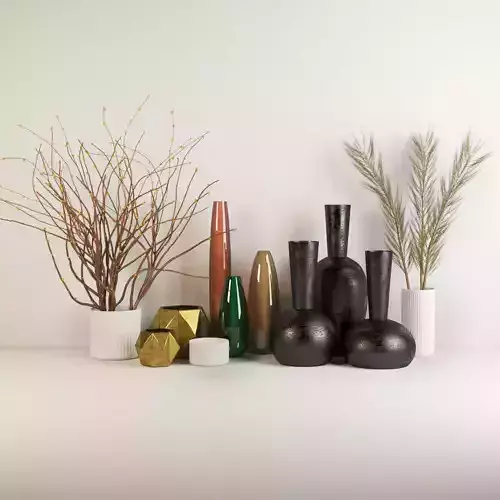vase654 vases and branches 3D model