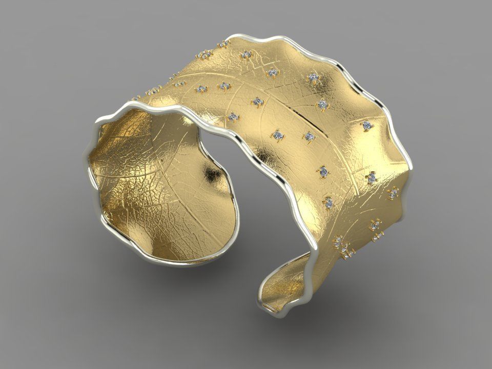Bracelet in the form of a leaf  3D print model_3