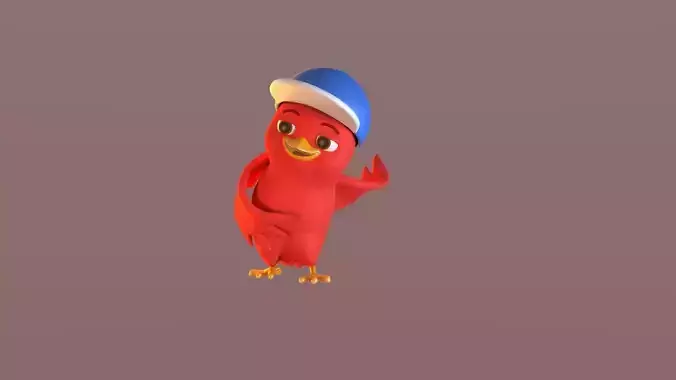 Cartoon Bird with Hat Low-poly 3D model