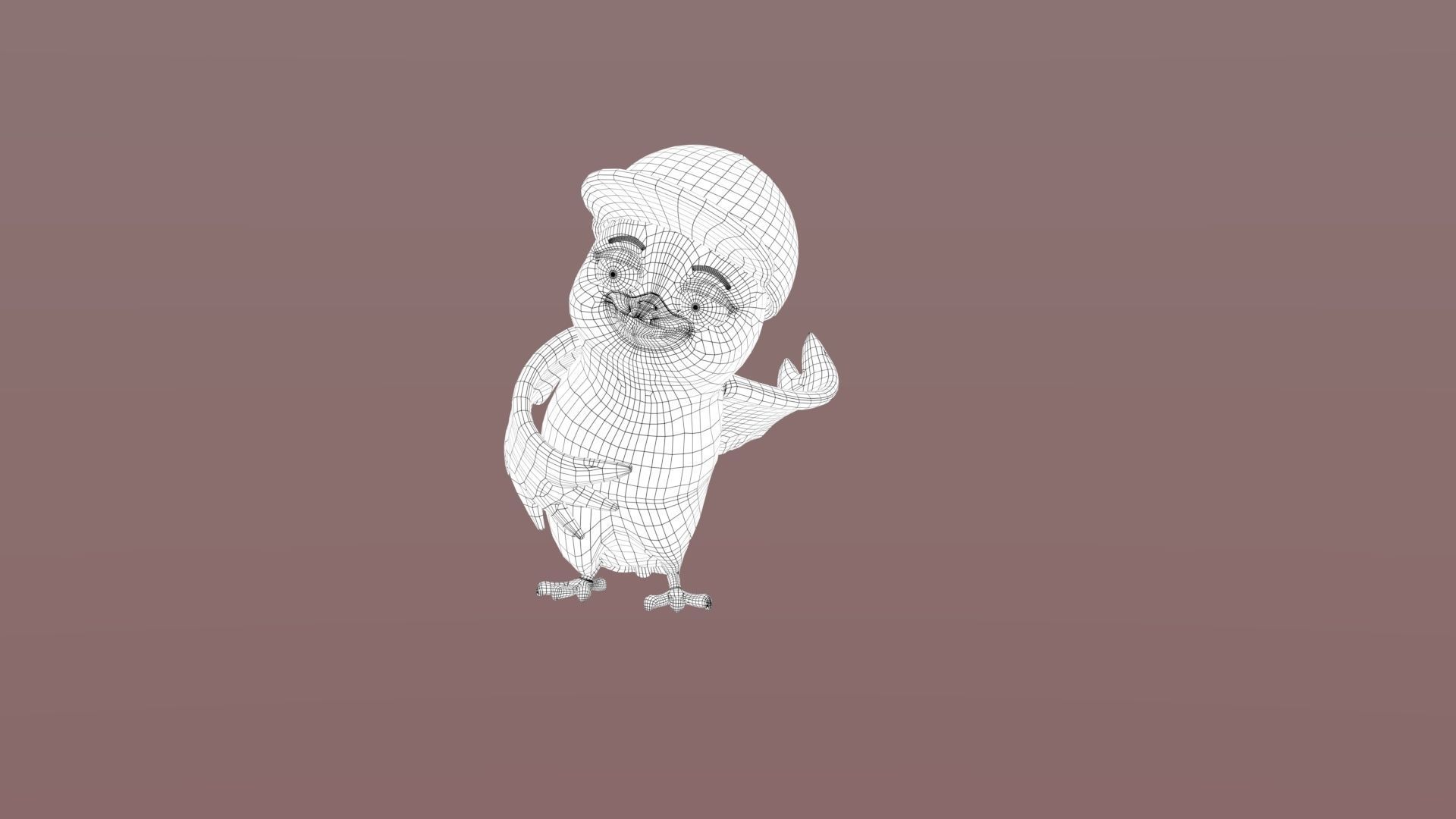 Cartoon Bird with Hat Low-poly 3D model_1