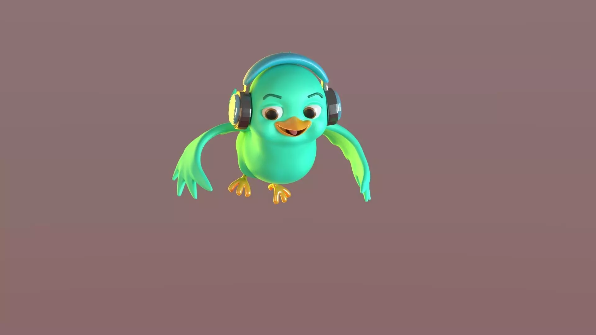 Cartoon Bird with headphones Low-poly 3D model_0
