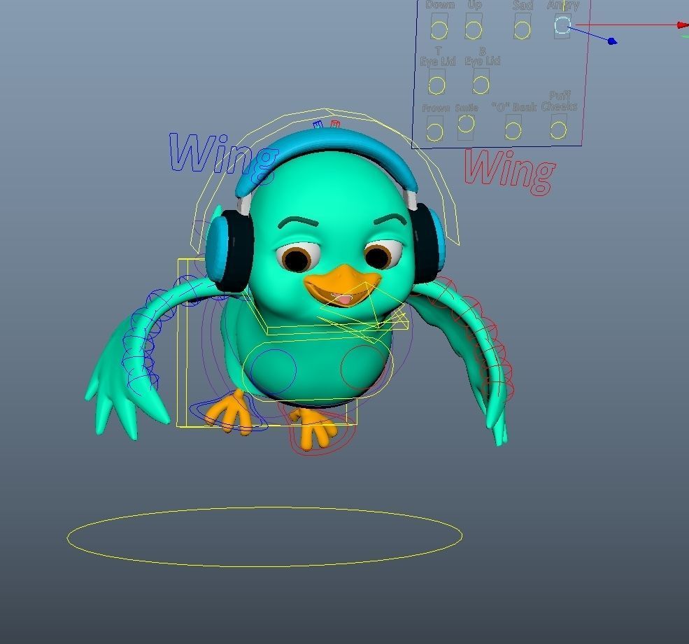 Cartoon Bird with headphones Low-poly 3D model_2