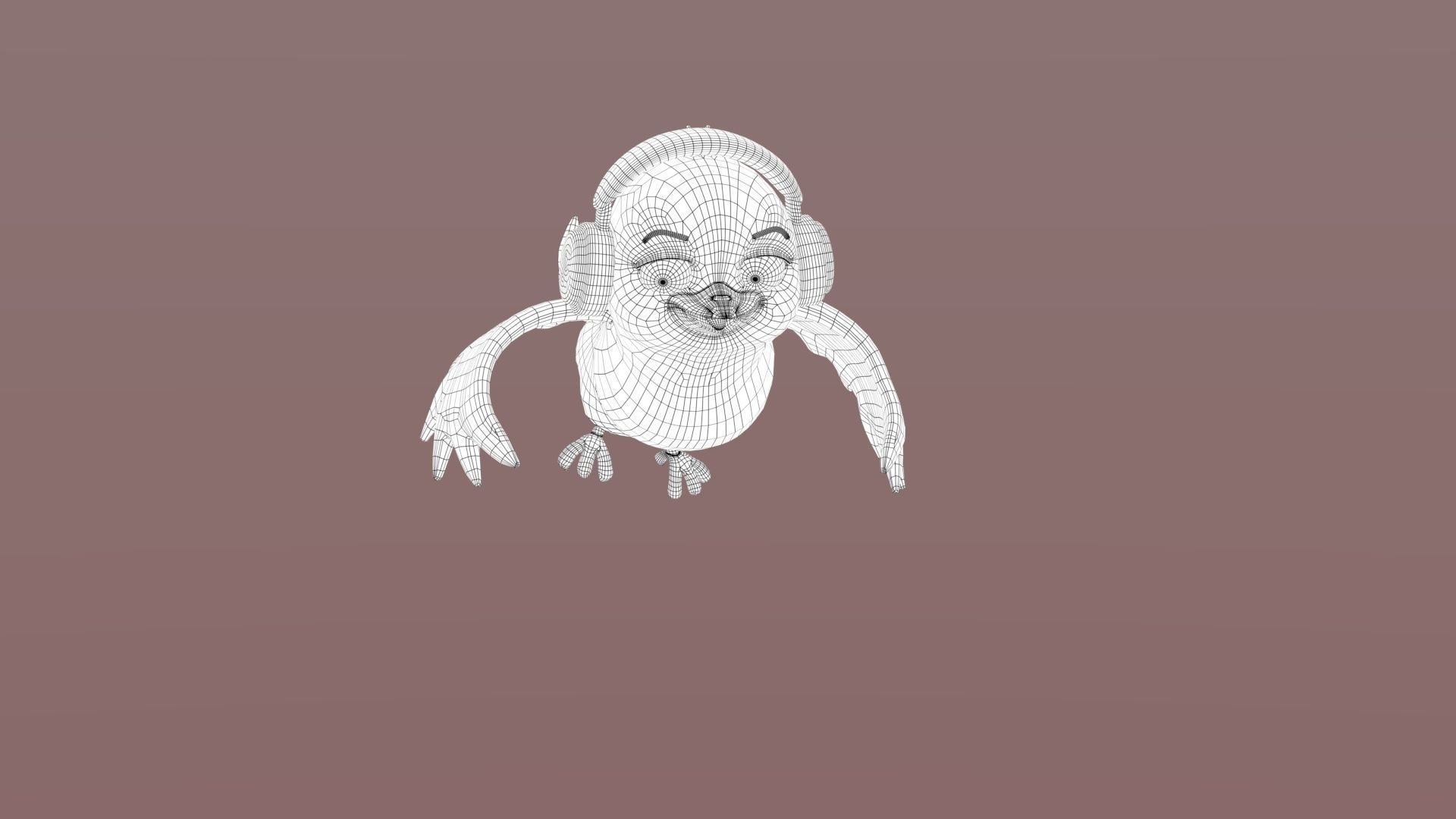 Cartoon Bird with headphones Low-poly 3D model_1