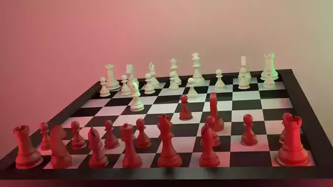 Chess Board With Pieces  Low-poly 3D model