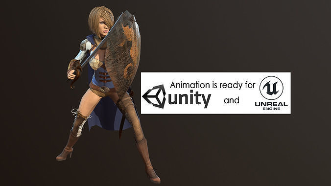 Female Warrior Low-poly 3D model
