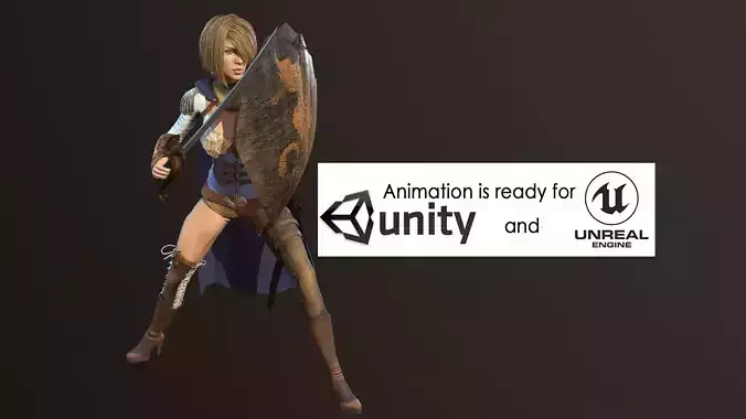 Female Warrior Low-poly 3D model