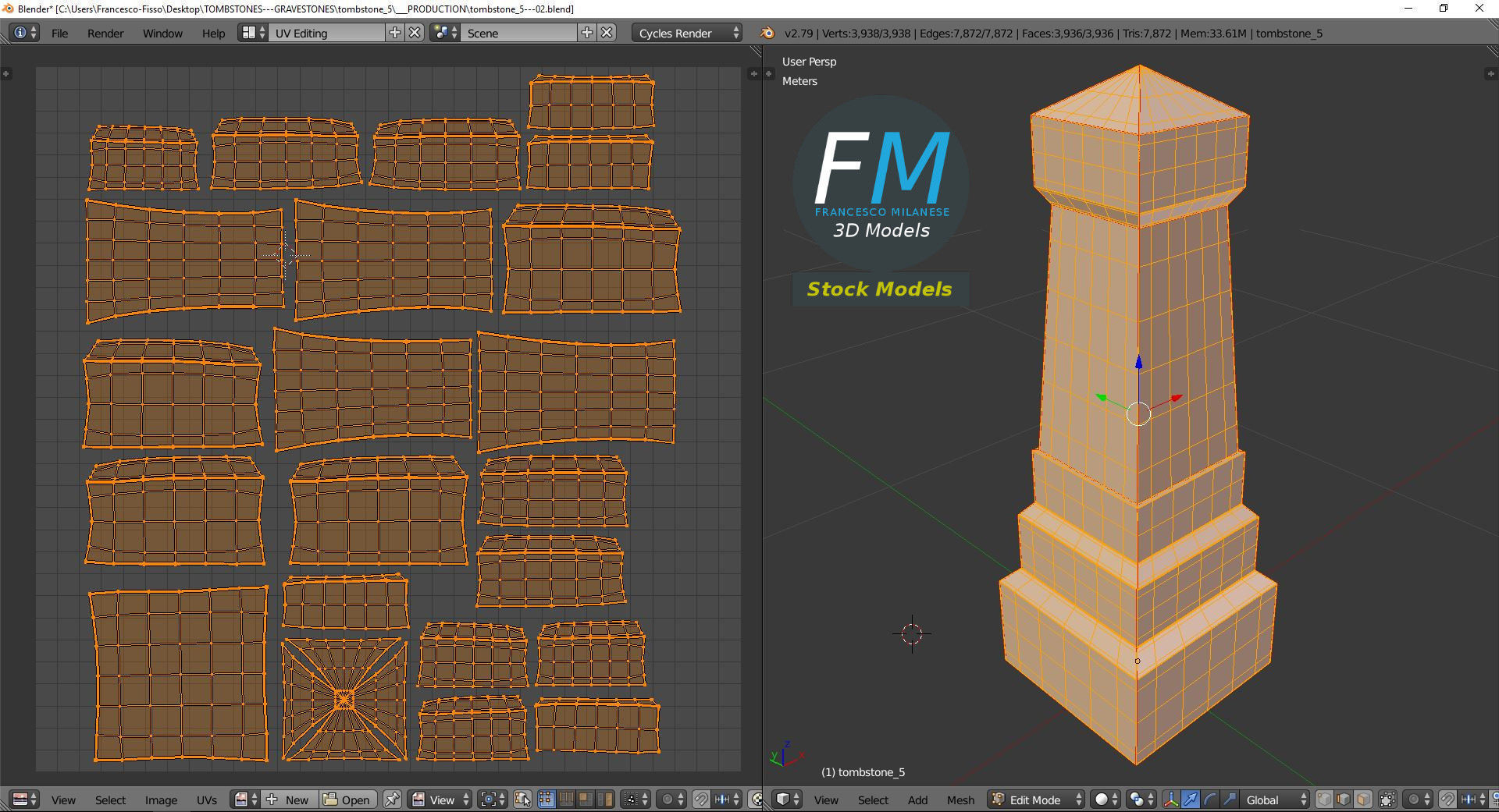 Tombstone 5 concrete monument 3D model_10