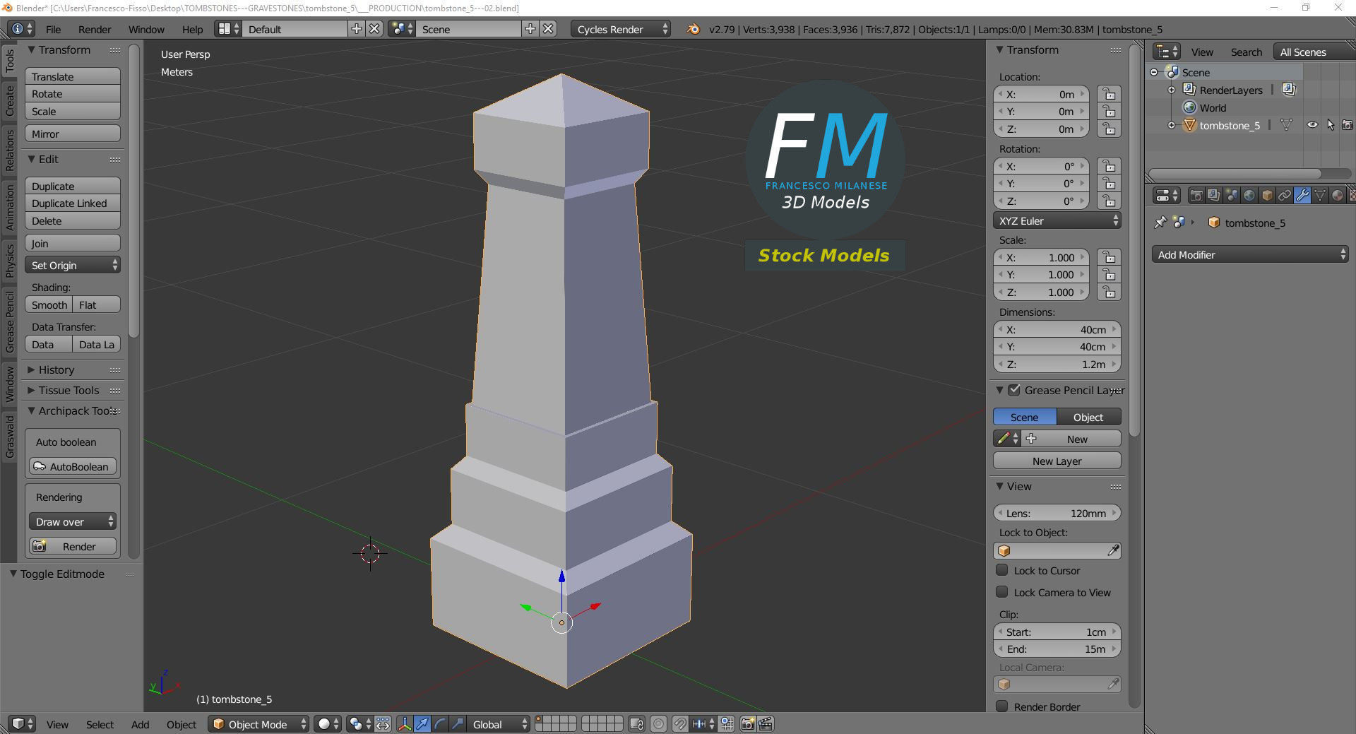 Tombstone 5 concrete monument 3D model_9