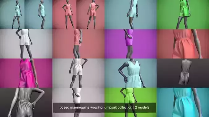 posed mannequins wearing jumpsuit collection