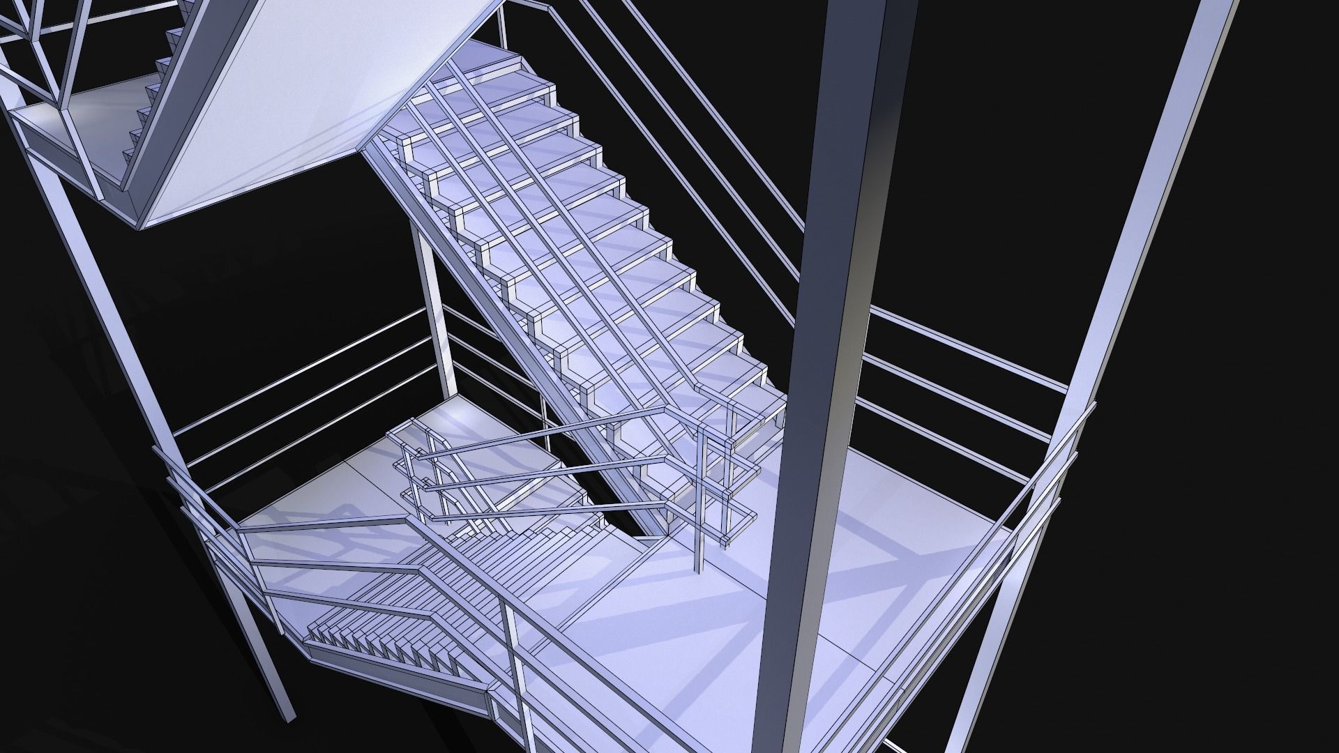 Emergency Exit Stairs Low-poly 3D model_5