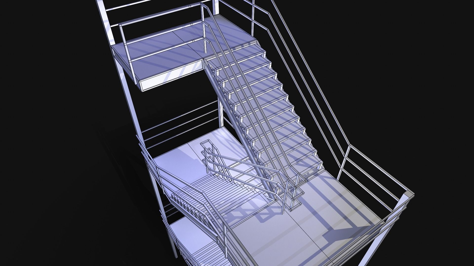 Emergency Exit Stairs Low-poly 3D model_7