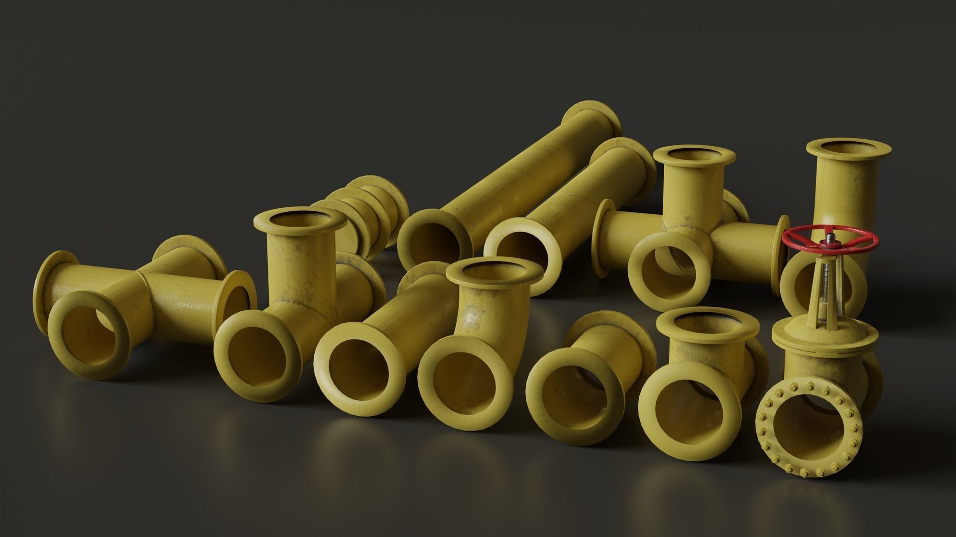 Set of pipes Low-poly 3D model_2
