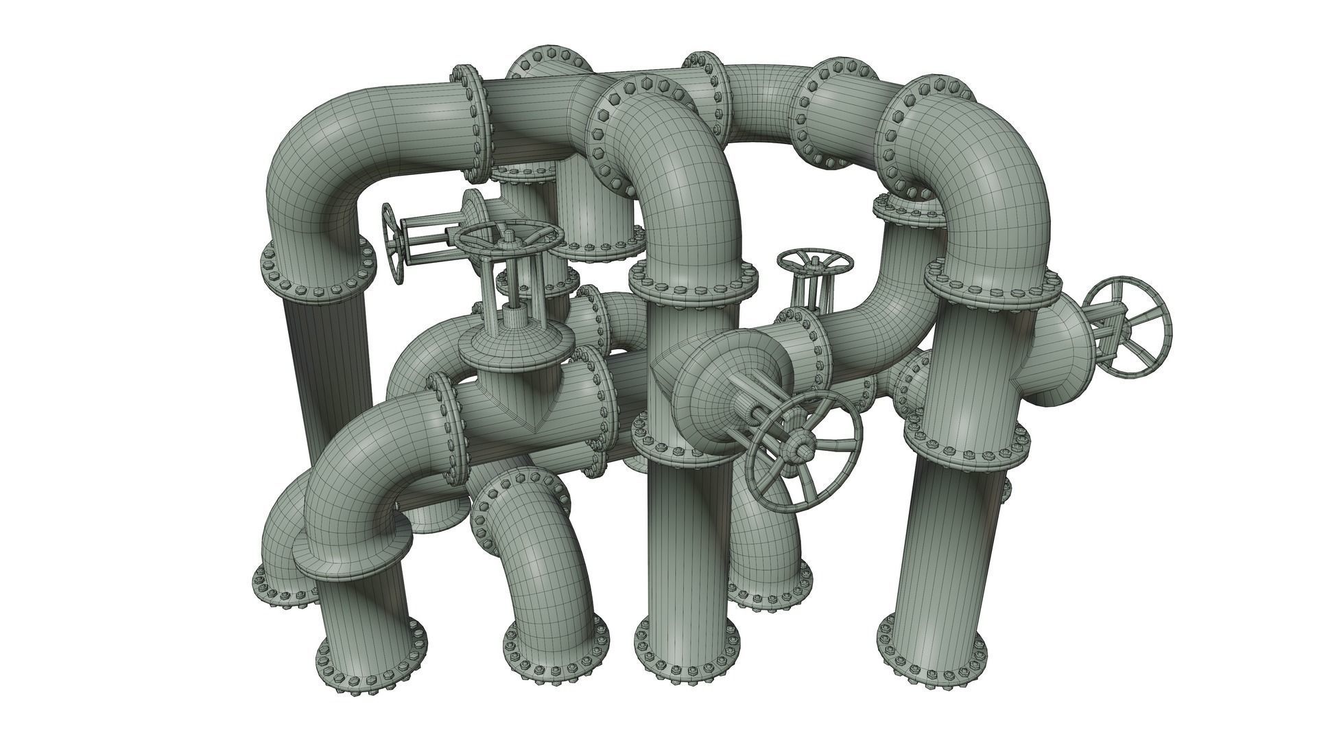 Set of pipes Low-poly 3D model_16