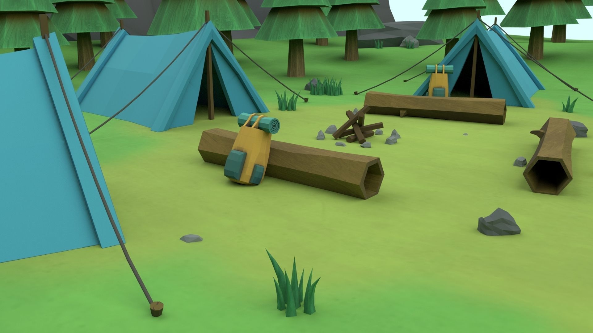 Cartoon Camp Low-poly 3D model_50