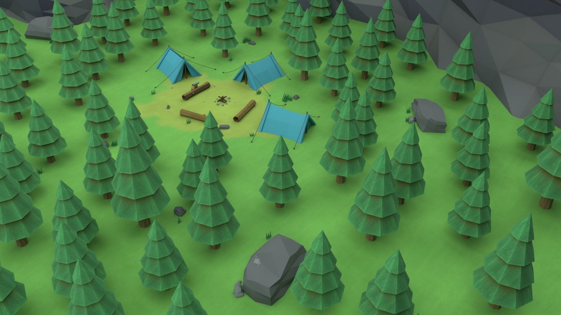 Cartoon Camp Low-poly 3D model_35