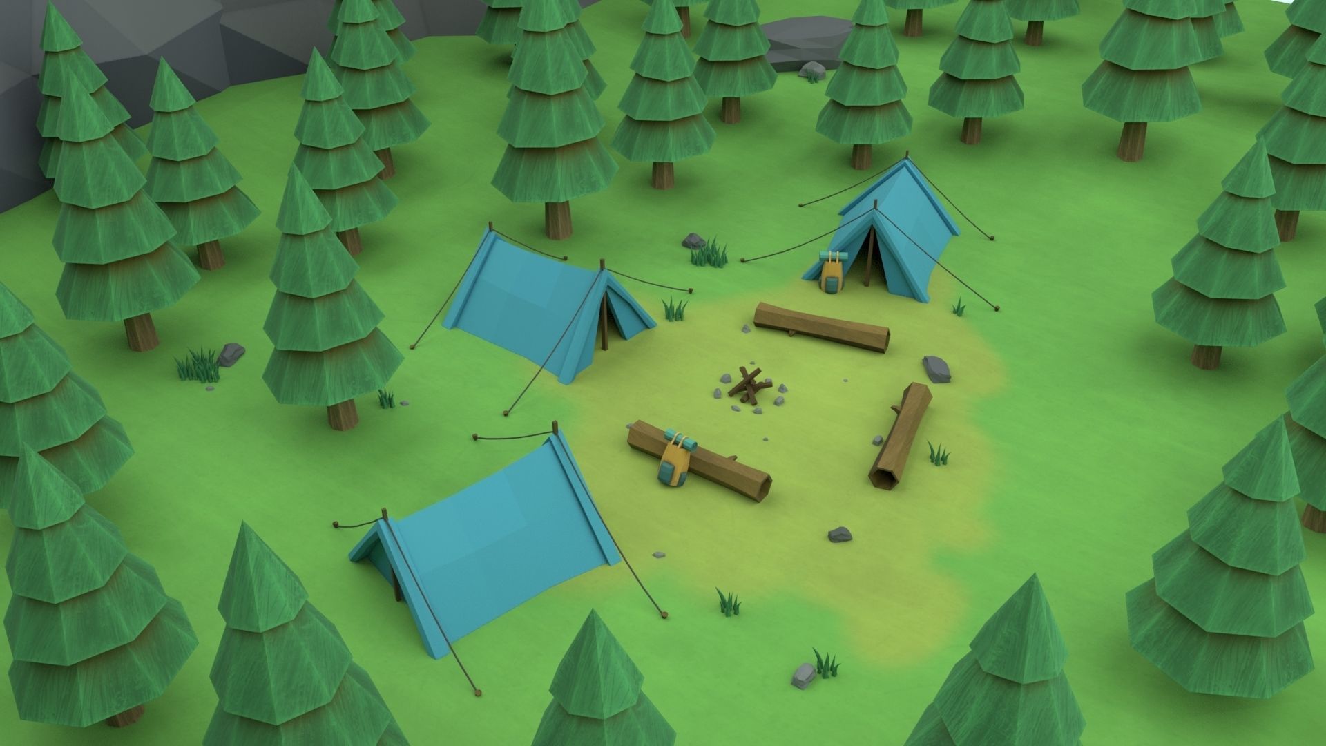 Cartoon Camp Low-poly 3D model_36