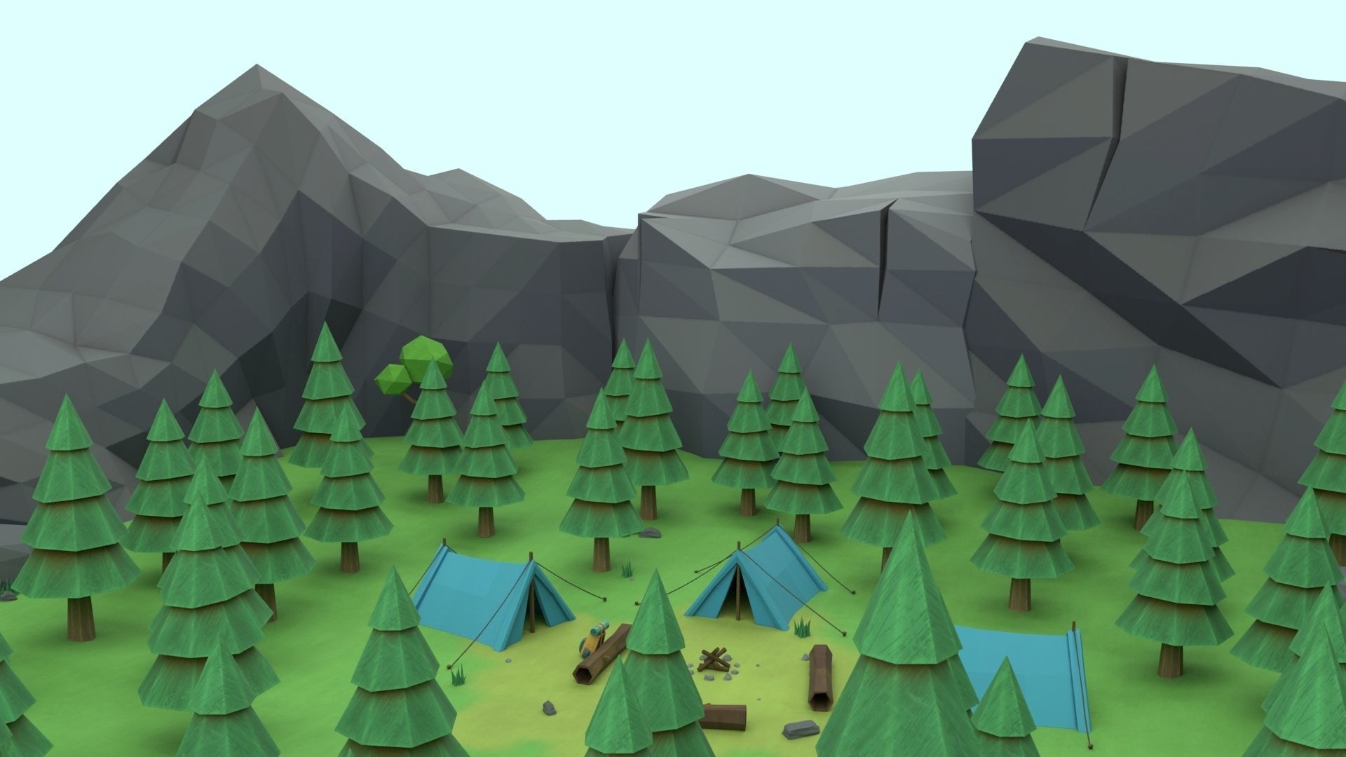 Cartoon Camp Low-poly 3D model_4