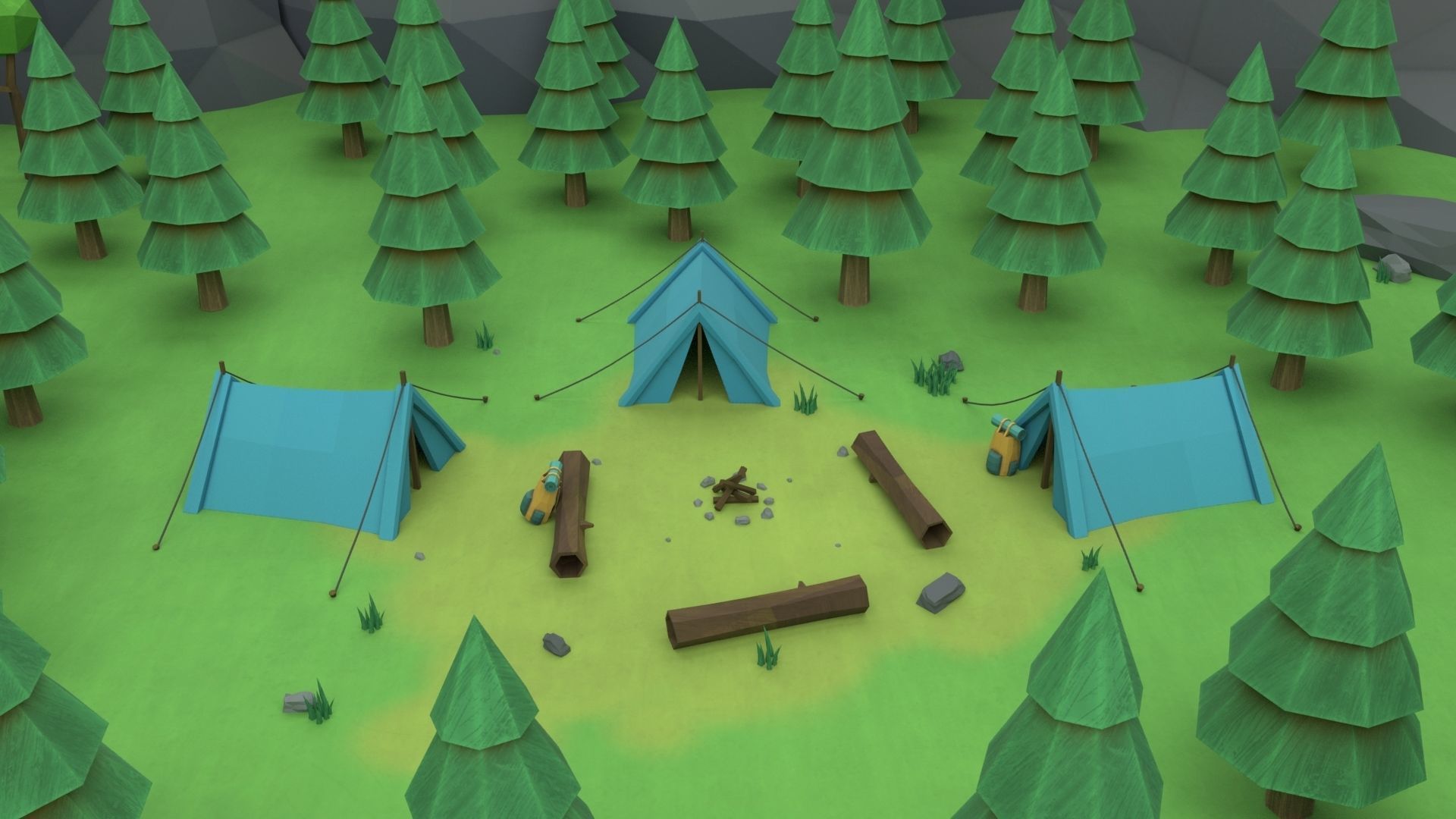 Cartoon Camp Low-poly 3D model_2