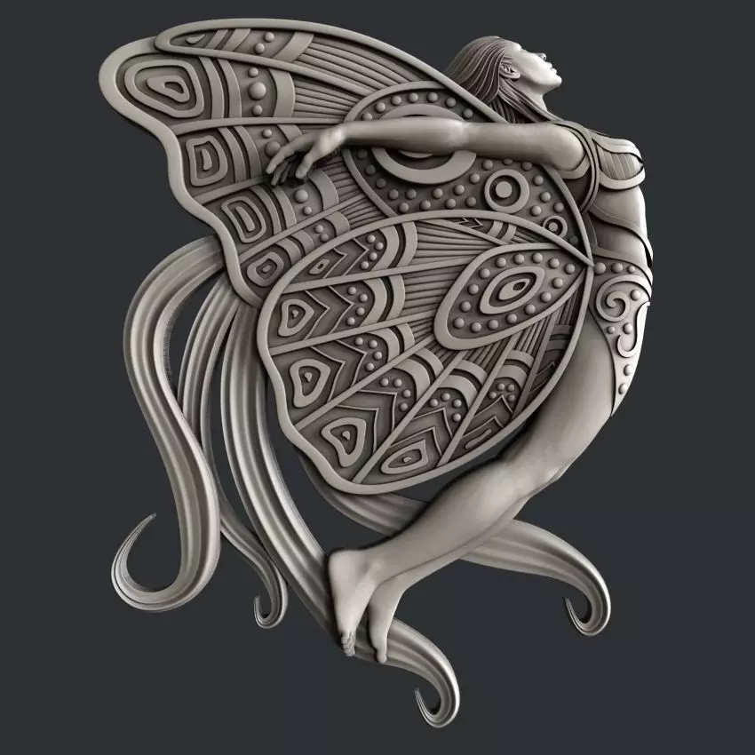 3d STL models for CNC router woman butterfly 3D model_0