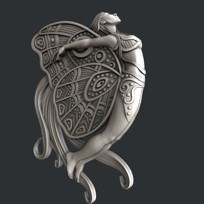 3d STL models for CNC router woman butterfly 3D model_2