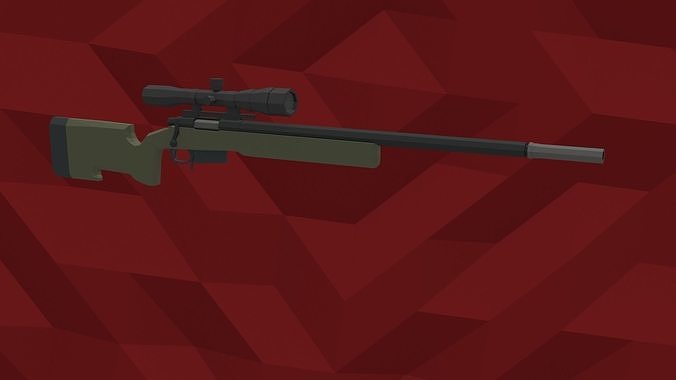 Low-Poly M40A5 Bolt Action Sniper Rifle Low-poly 3D model