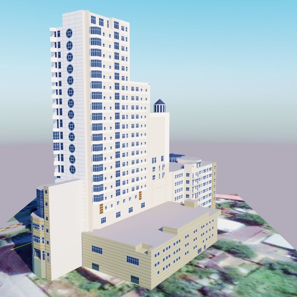 skyscraper high rise building Low-poly 3D model_3