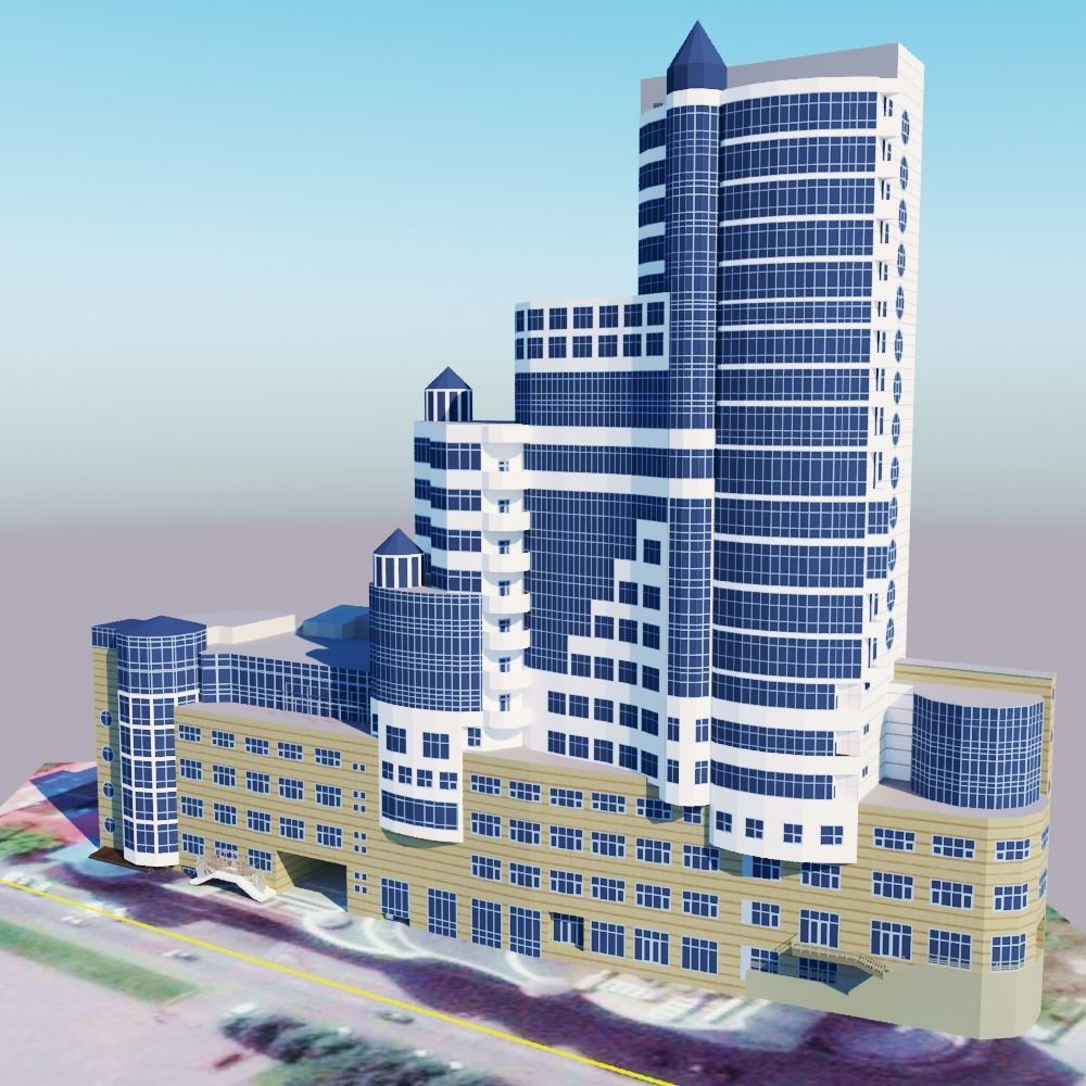 skyscraper high rise building Low-poly 3D model_1