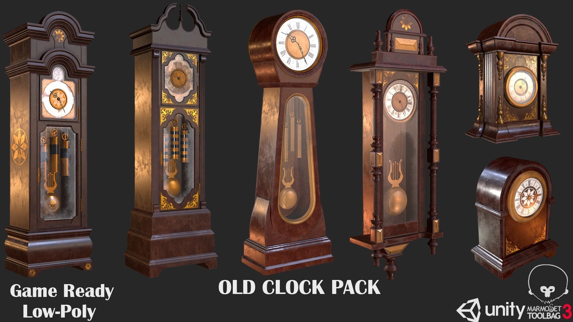 Old Clock Pack PBR 3D Model Collection_1
