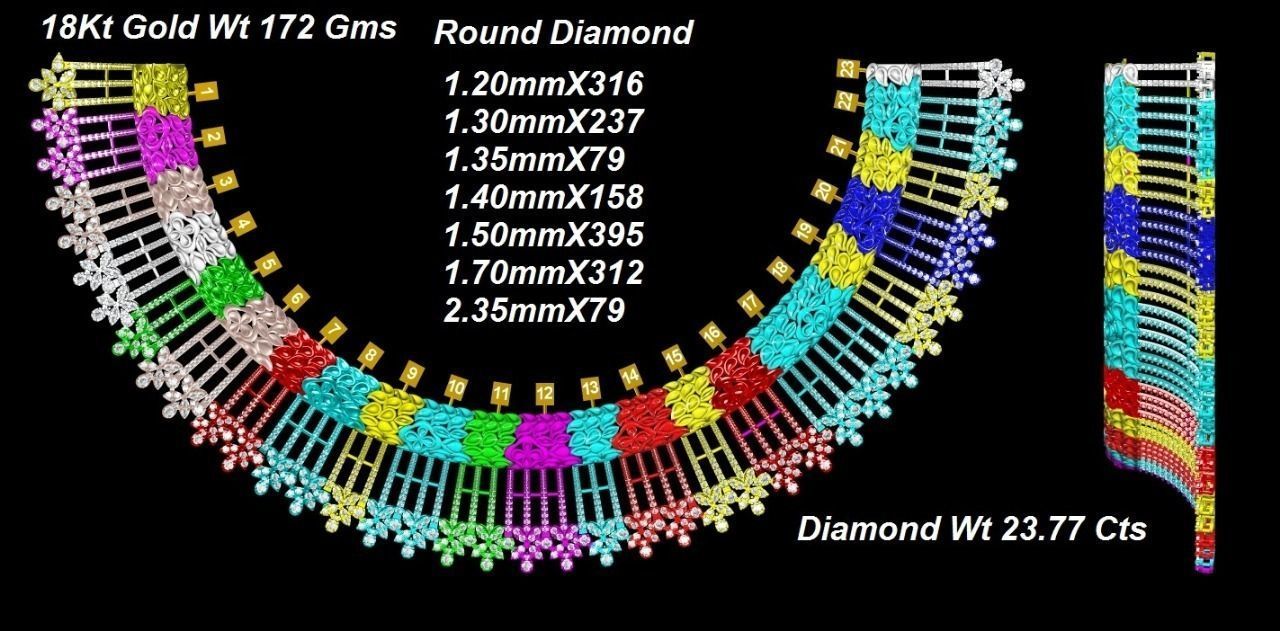 Necklace gold and diamond set 3D print model_3