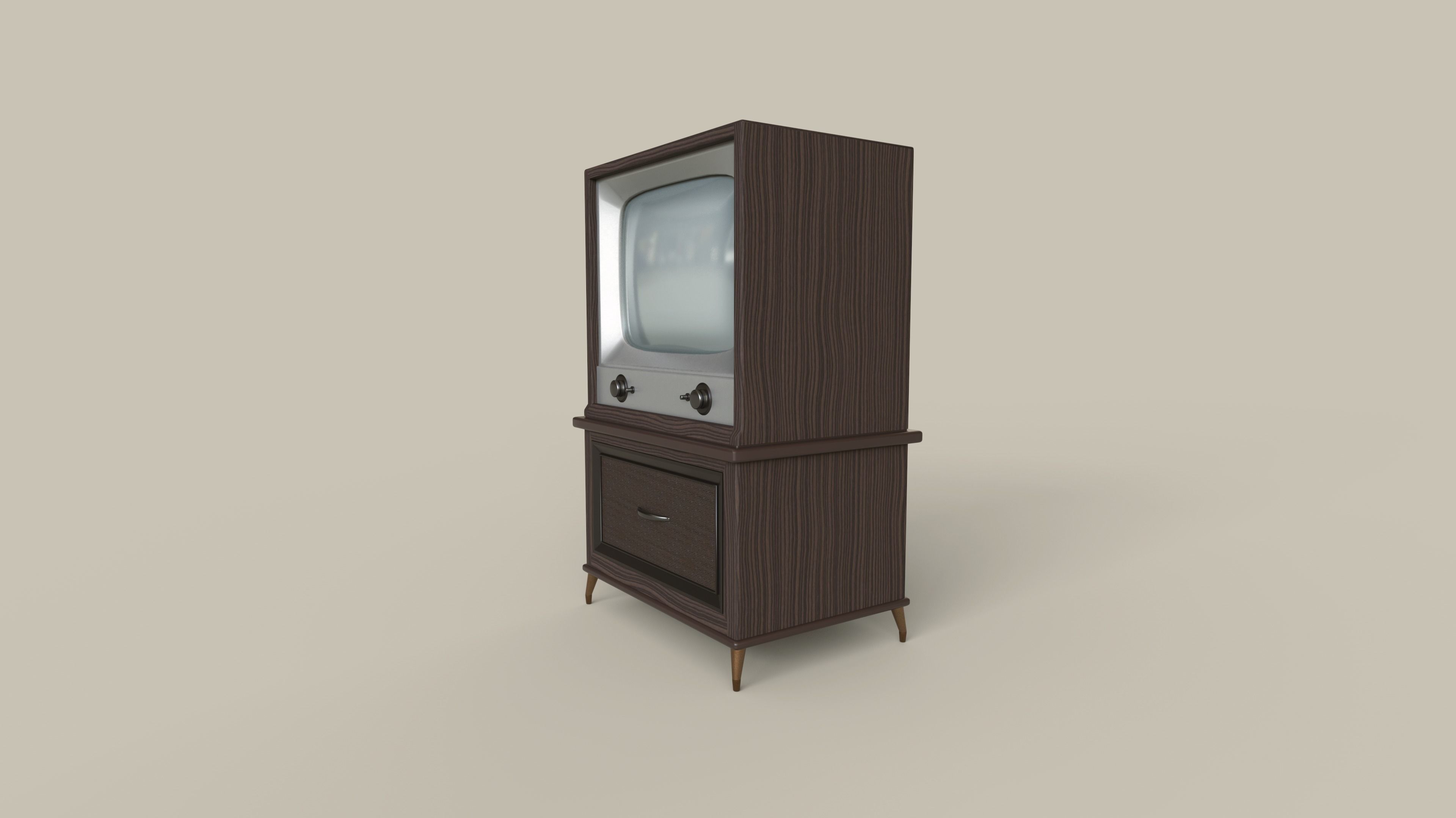 Classic Wooden Television Low-poly 3D model_2
