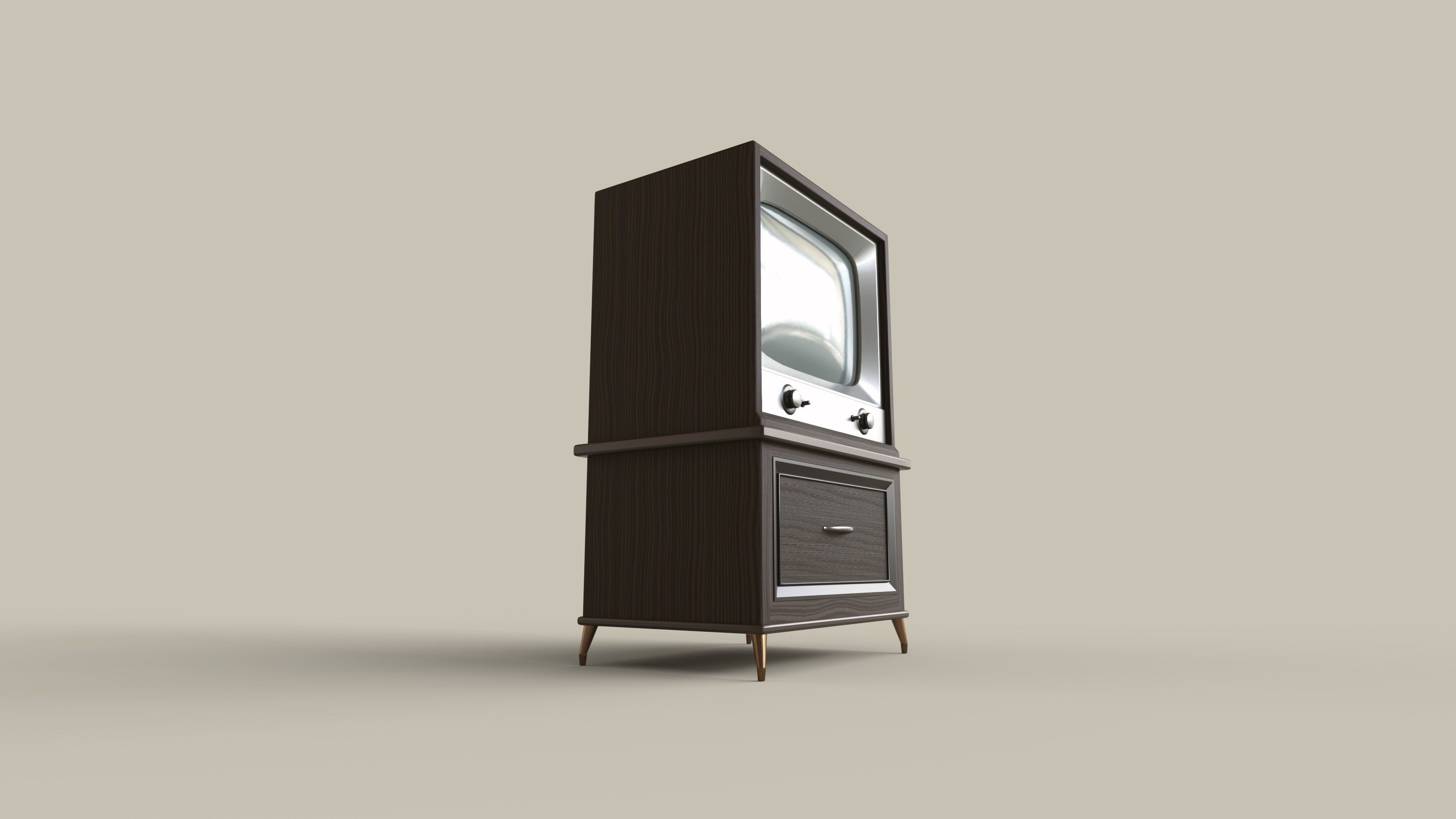 Classic Wooden Television Low-poly 3D model_3