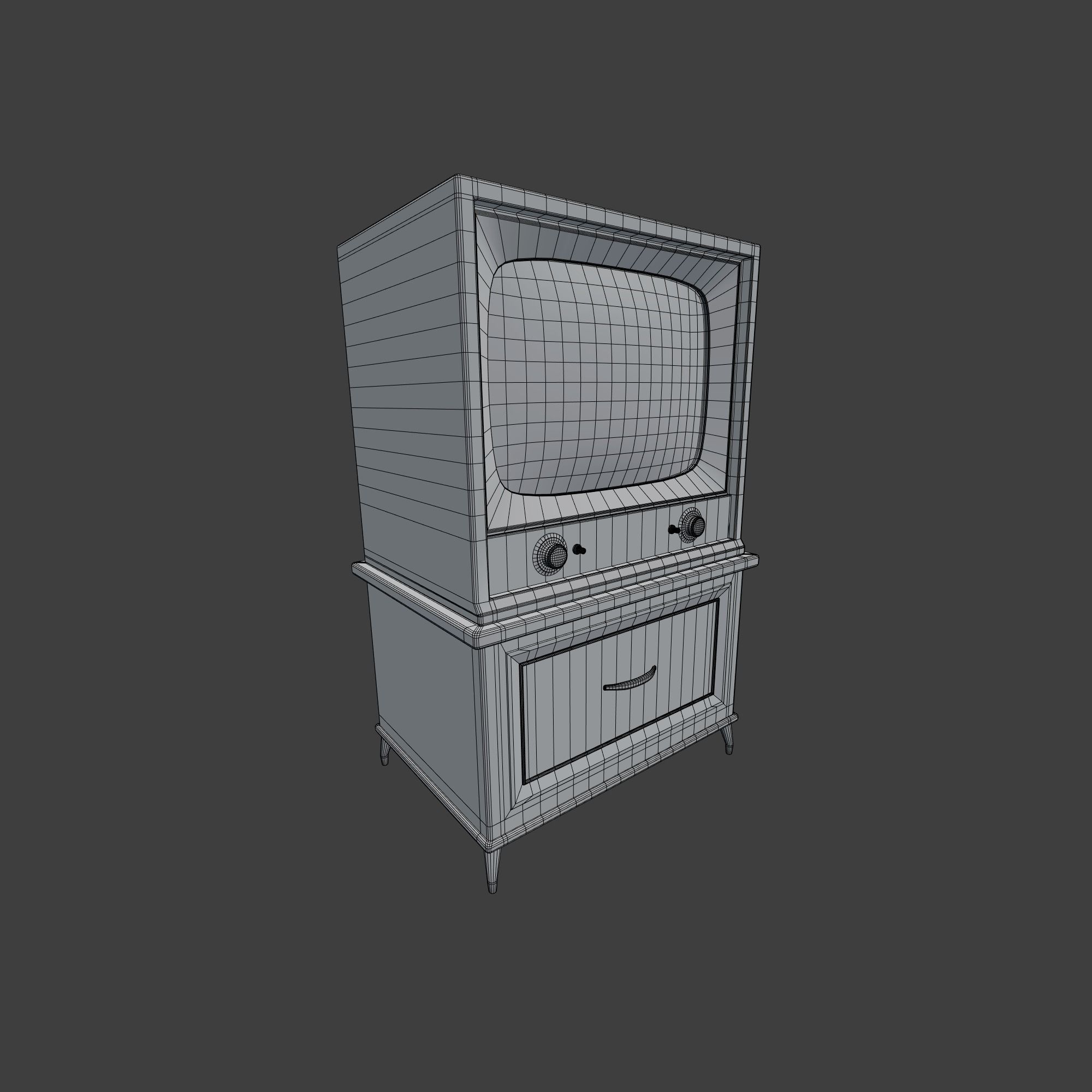 Classic Wooden Television Low-poly 3D model_6