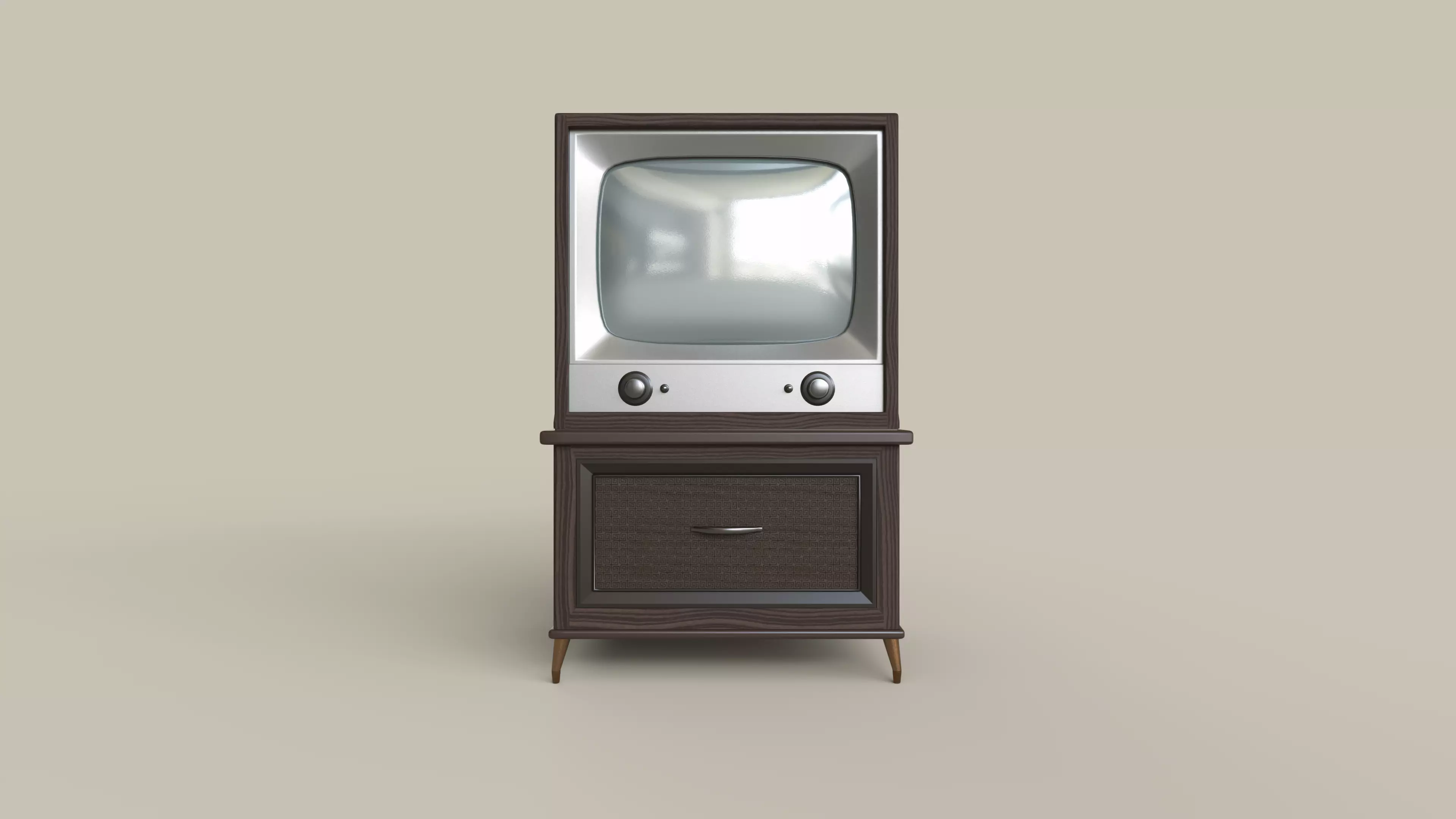 Classic Wooden Television Low-poly 3D model_0